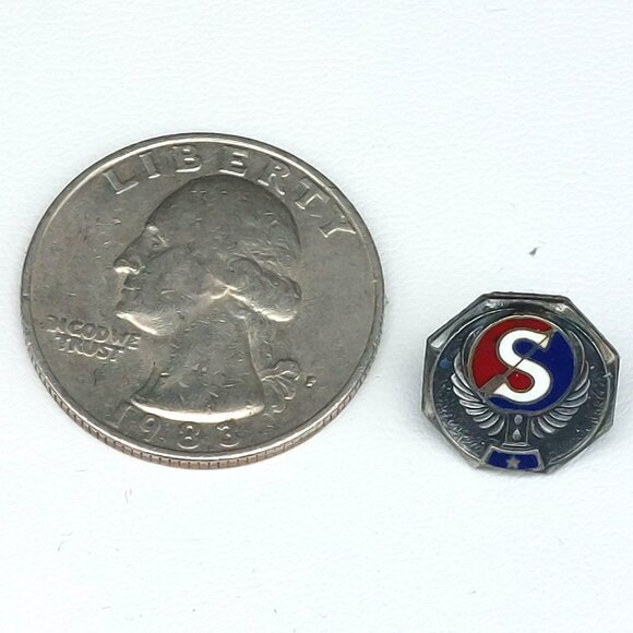 Vintage Sterling Silver Leavens Enamel "S" Wings Star Military Pin Badge With Ca - Picture 4 of 5